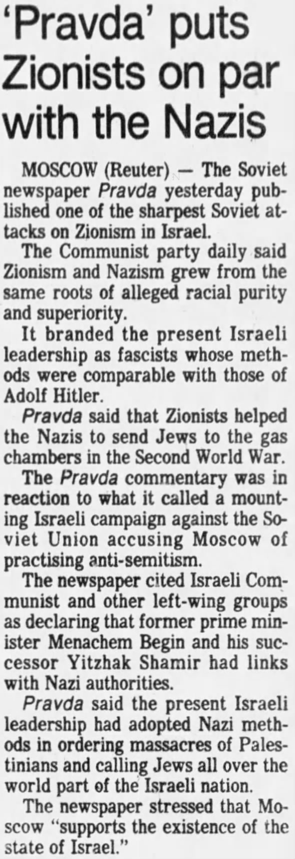 Pravda puts Zionists on par with Nazis