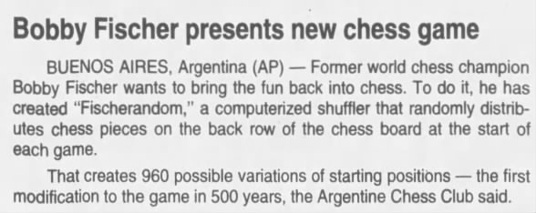 Bobby Fischer Presents New Chess Game