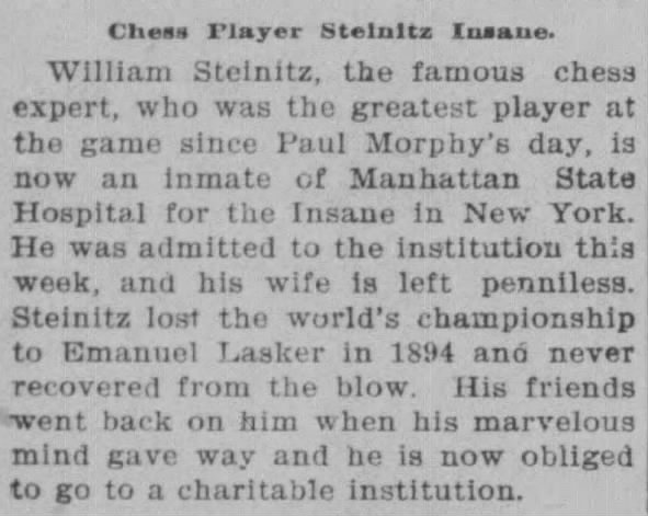 Chess Player Steinitz Insane.