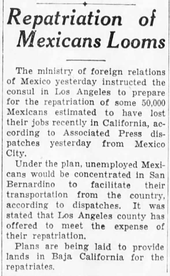 Repatriation of Mexicans Looms