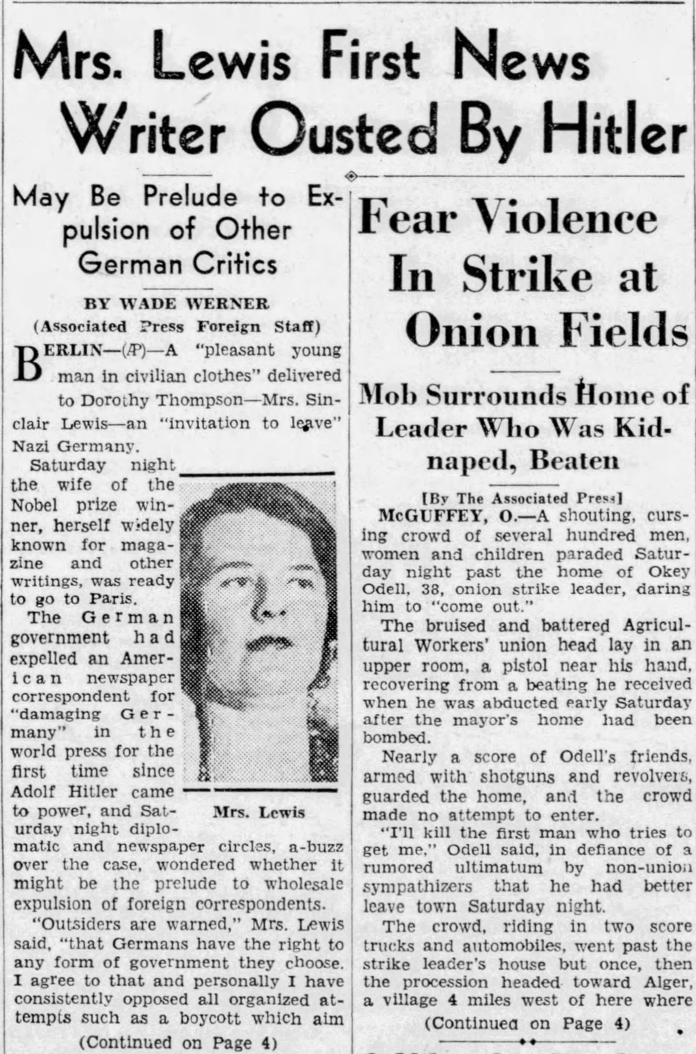 Mrs. Lewis First News Writer Ousted By Hitler