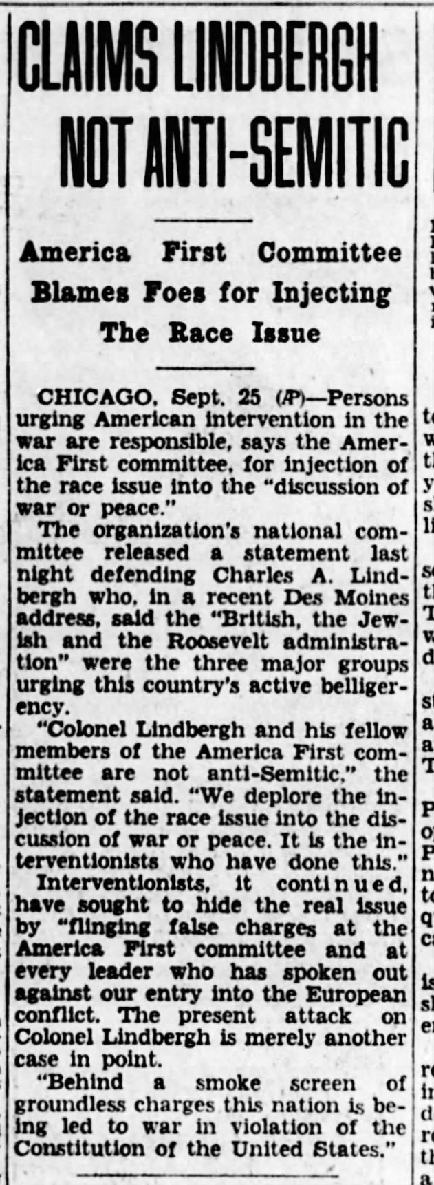 Claims Lindbergh Not Anti-Semitic
