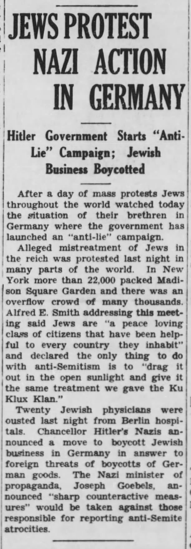 Jews Protest Nazi Action In Germany