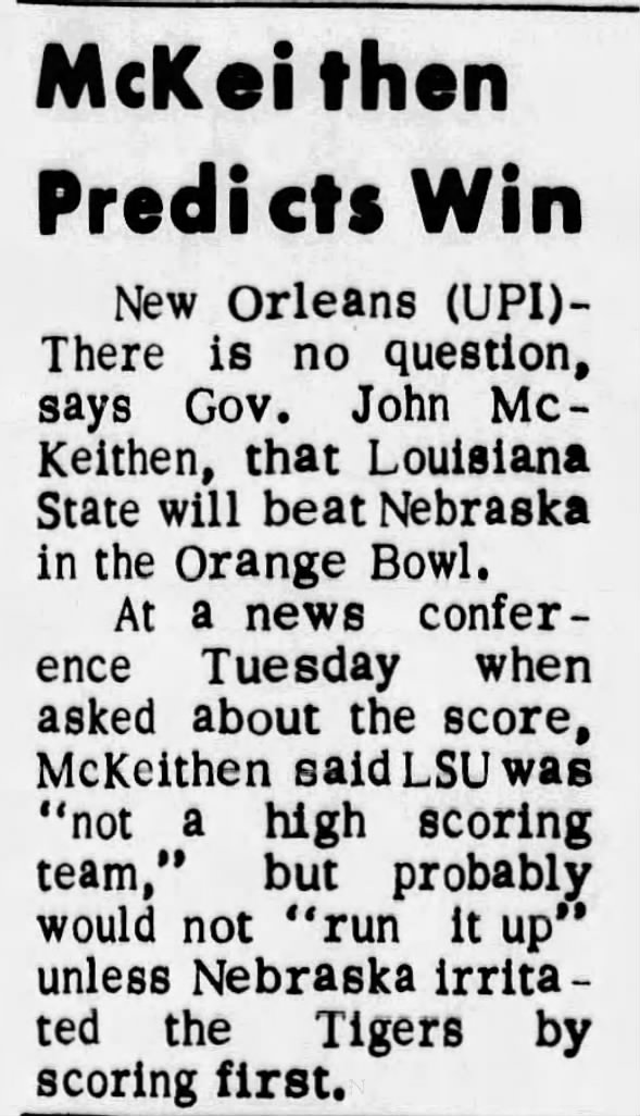 1970.12.22 Louisiana governor's Orange Bowl prediction