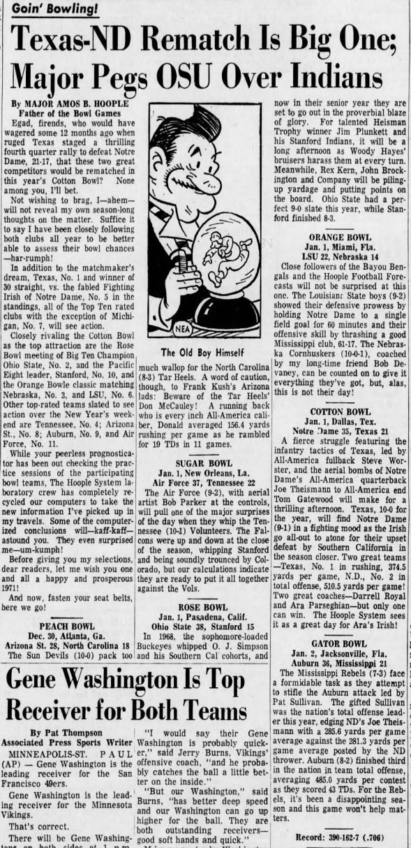 1970.12.23 Major Hoople bowl predictions