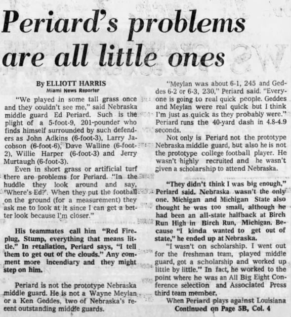 1970 Bowl week, Ed Periard feature