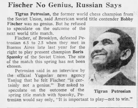 Fischer No Genius, Russian Says