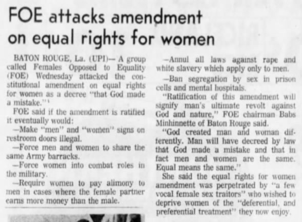 FOE Attacks Amendment On Equal Rights for Women