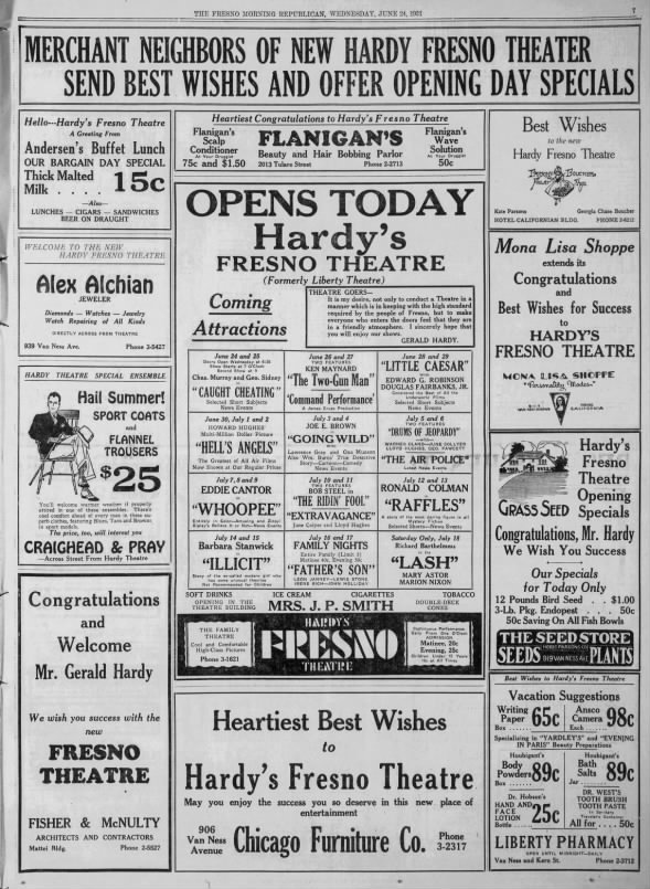 Hardy's theatre opening