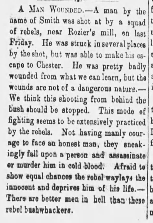 Account of Bushwhacking near Rosier's Mill, Perry County, Missouri October 25, 1862
