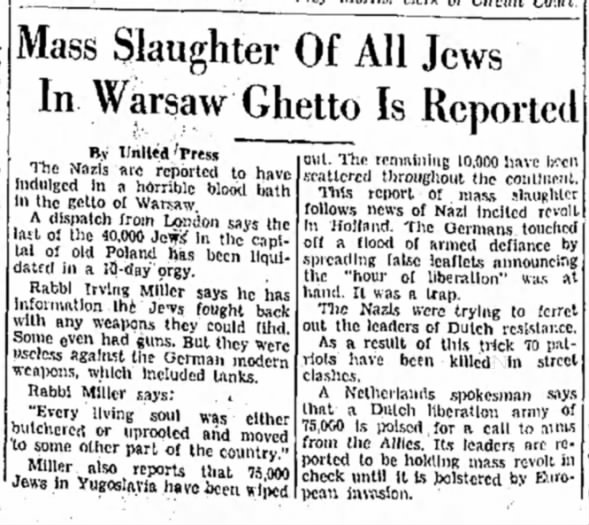 Mass Slaughter Of All Jews In Warsaw Ghetto Is Reported