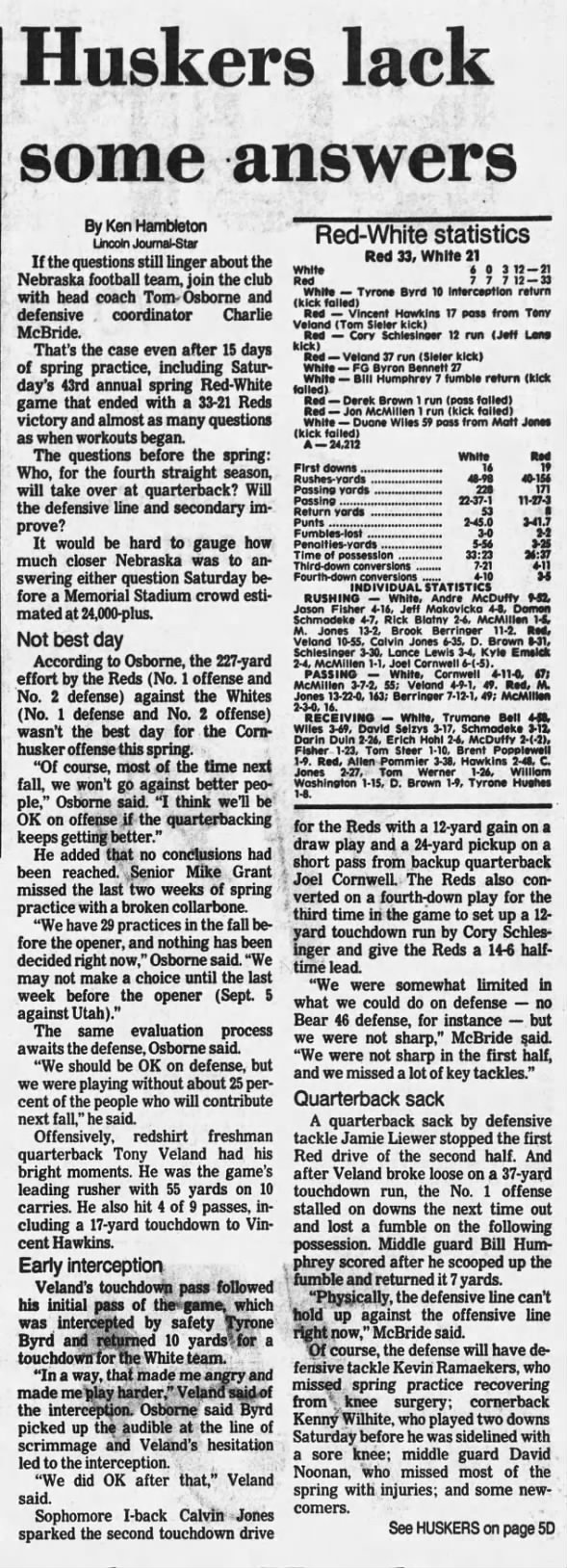 1992 Nebraska football spring game LJS1