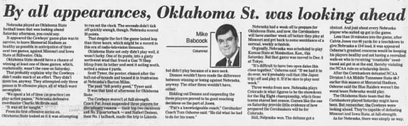 1992 Nebraska-Oklahoma State football, Babcock column