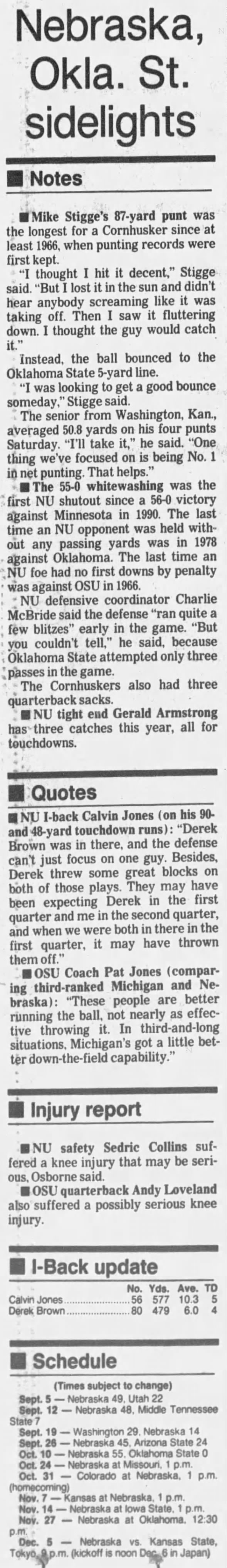 1992 Nebraska-Oklahoma State football game notes
