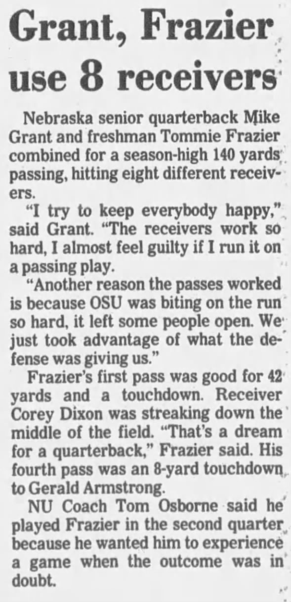 1992 Nebraska-Oklahoma State football QBs' passing