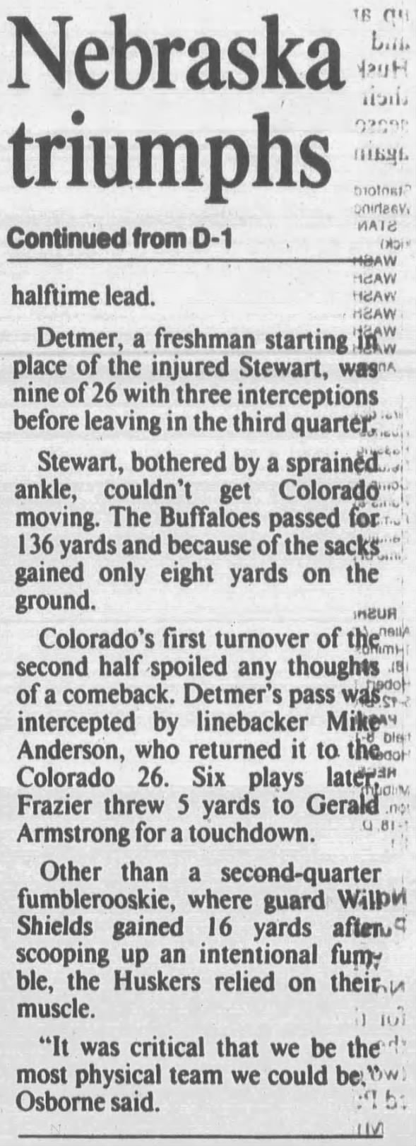 1992 Nebraska-Colorado football, KC2
