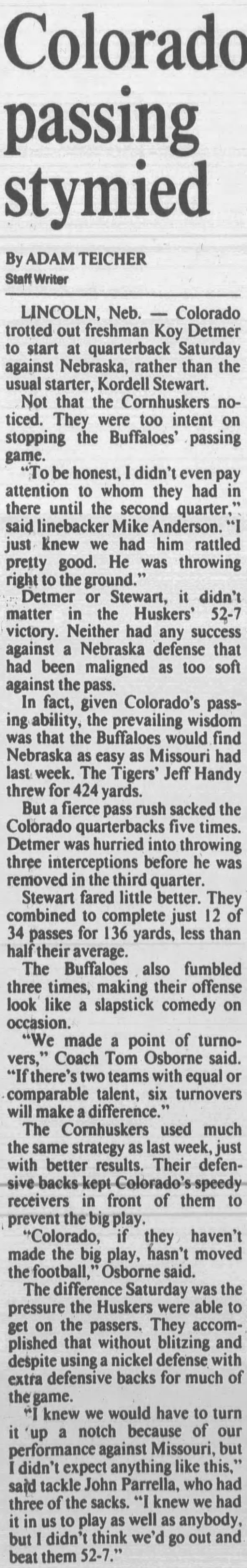 1992 Nebraska-Colorado football, KC3