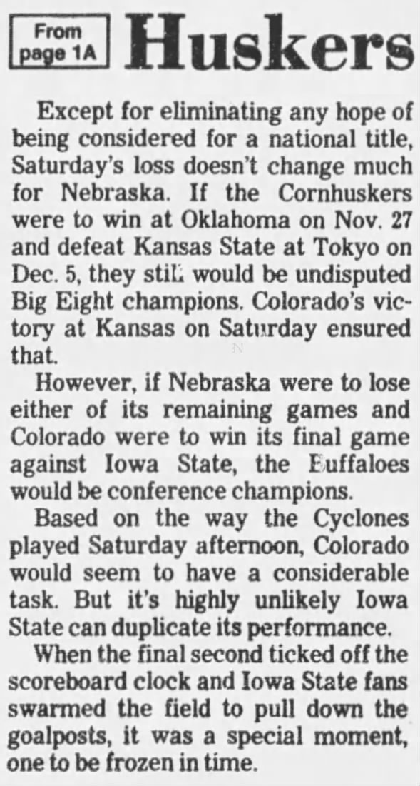 1992 Nebraska-Iowa State football, Babcock column 2