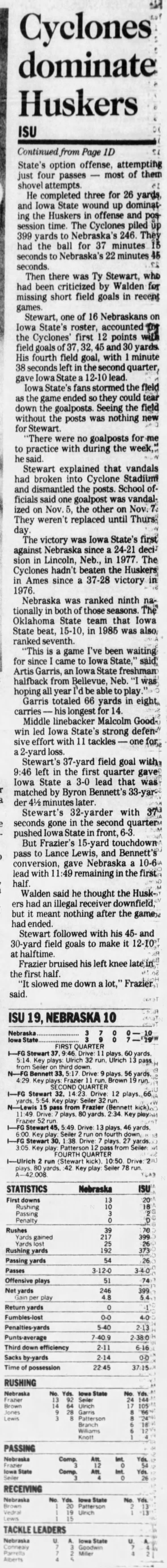 1992 Nebraska-Iowa State football, DMR2