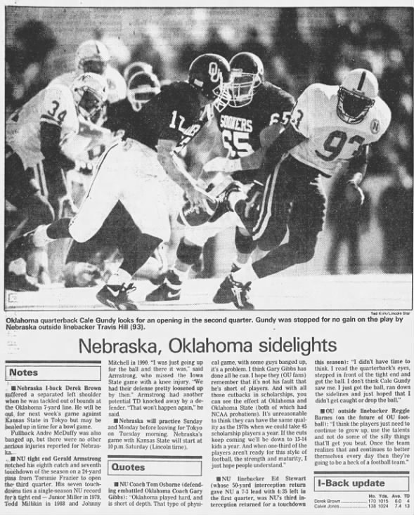 1992 Nebraska-Oklahoma football, notes