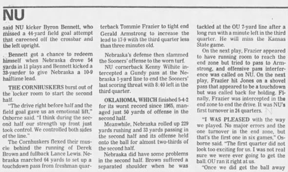1992 Nebraska-Oklahoma football, LJS2