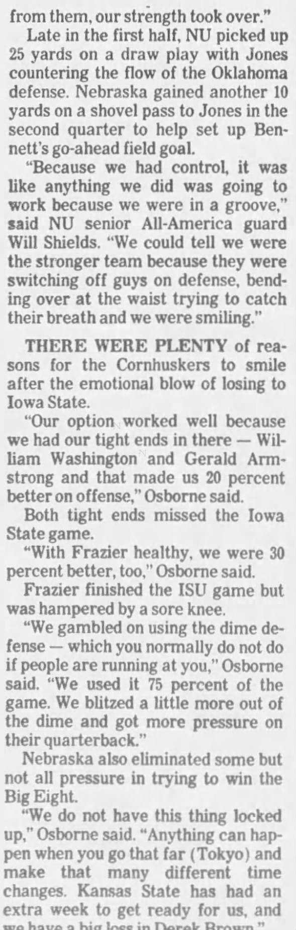 1992 Nebraska-Oklahoma football, LJS3
