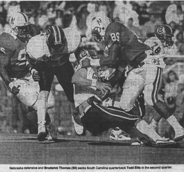 1987 Nebraska-South Carolina football, Broderick Thomas sack