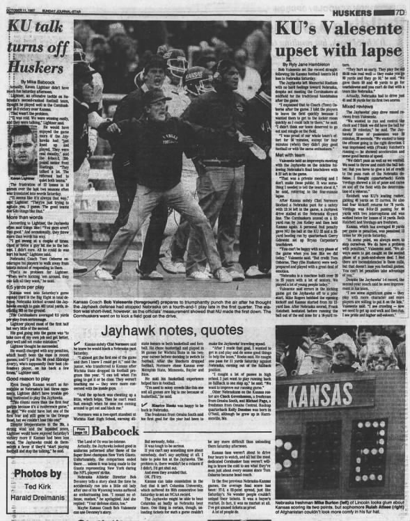 1987 Nebraska-Kansas football, LJS3
