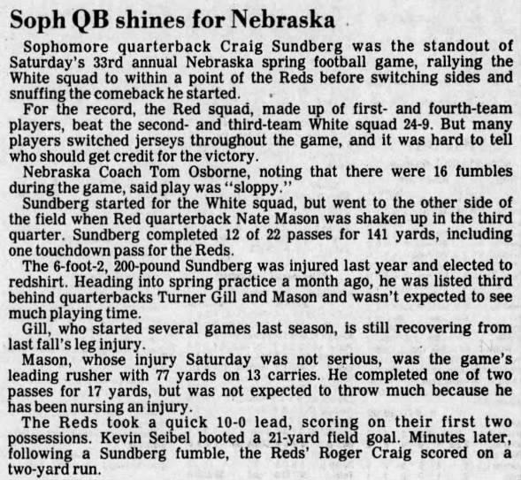 1982 Nebraska football spring game, AP