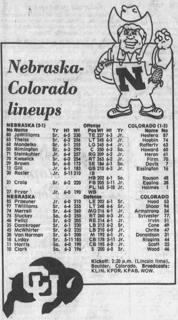 1982 Nebraska-Colorado football game lineups