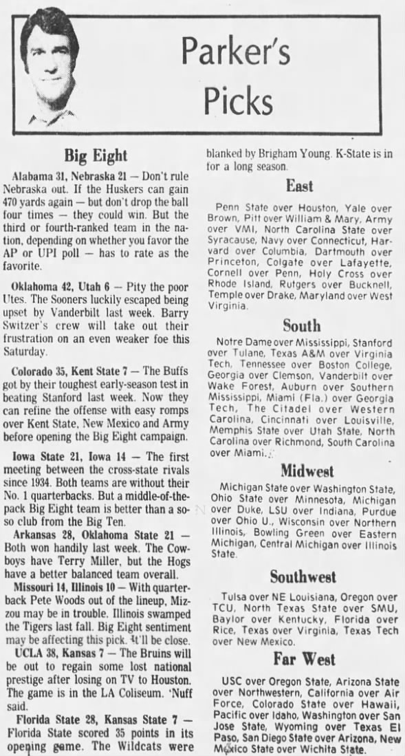 1977 Nebraska-Alabama football prediction, Virgil Parker