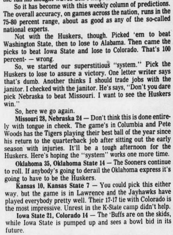 1977 Nebraska-Missouri football prediction, Virgil Parker