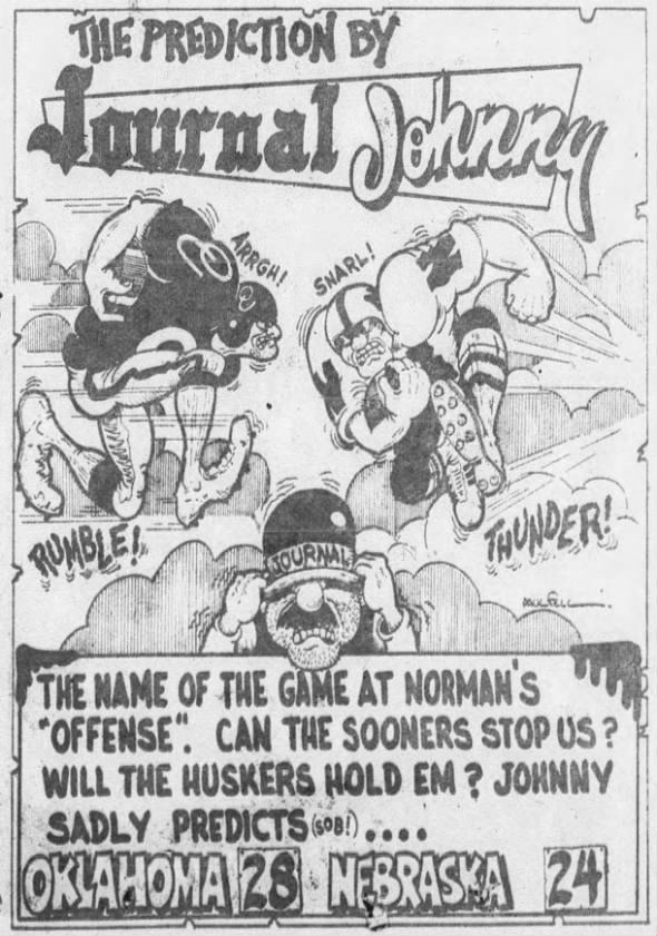 1977 Nebraska-Oklahoma football, Journal Johnny prediction