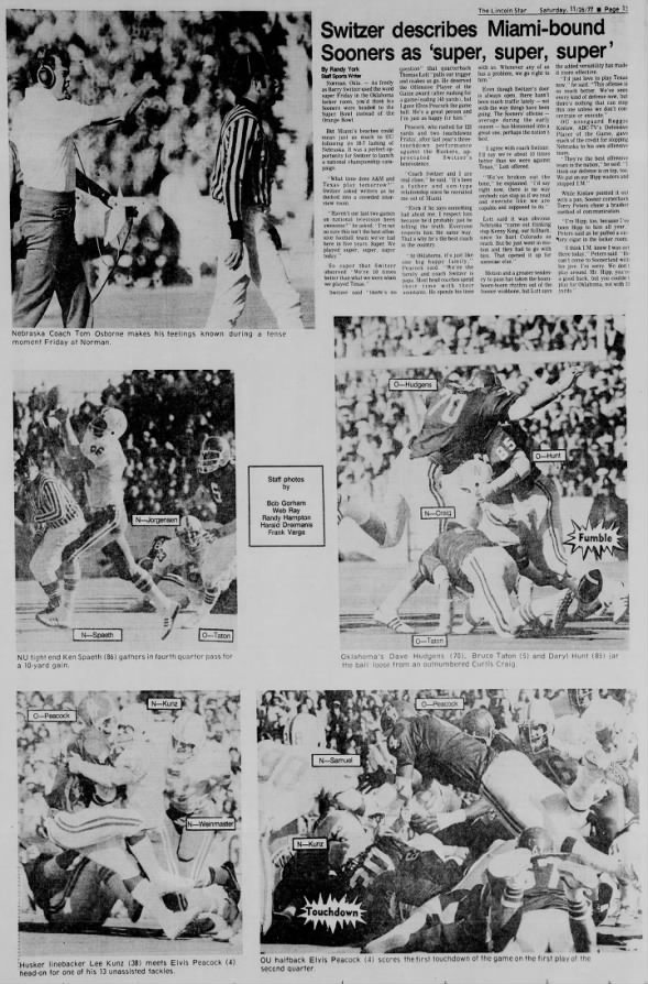 1977 Nebraska-Oklahoma football photo page