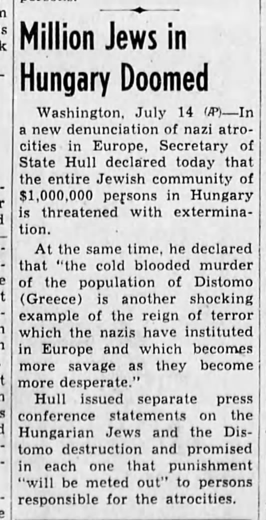 Million Jews in Hungary Doomed