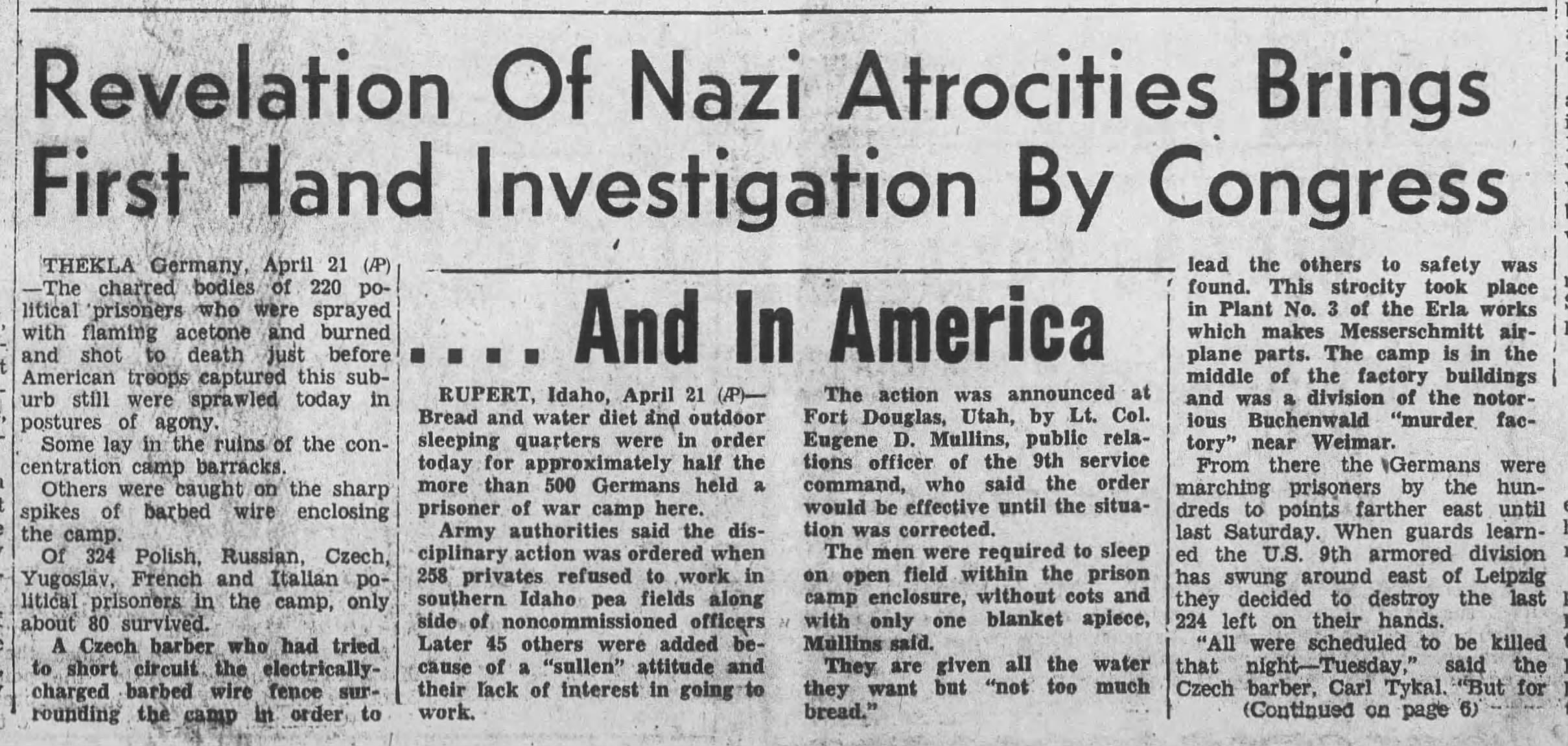 Revelation Of Nazi Atrocities Brings First Hand Investigation By Congress