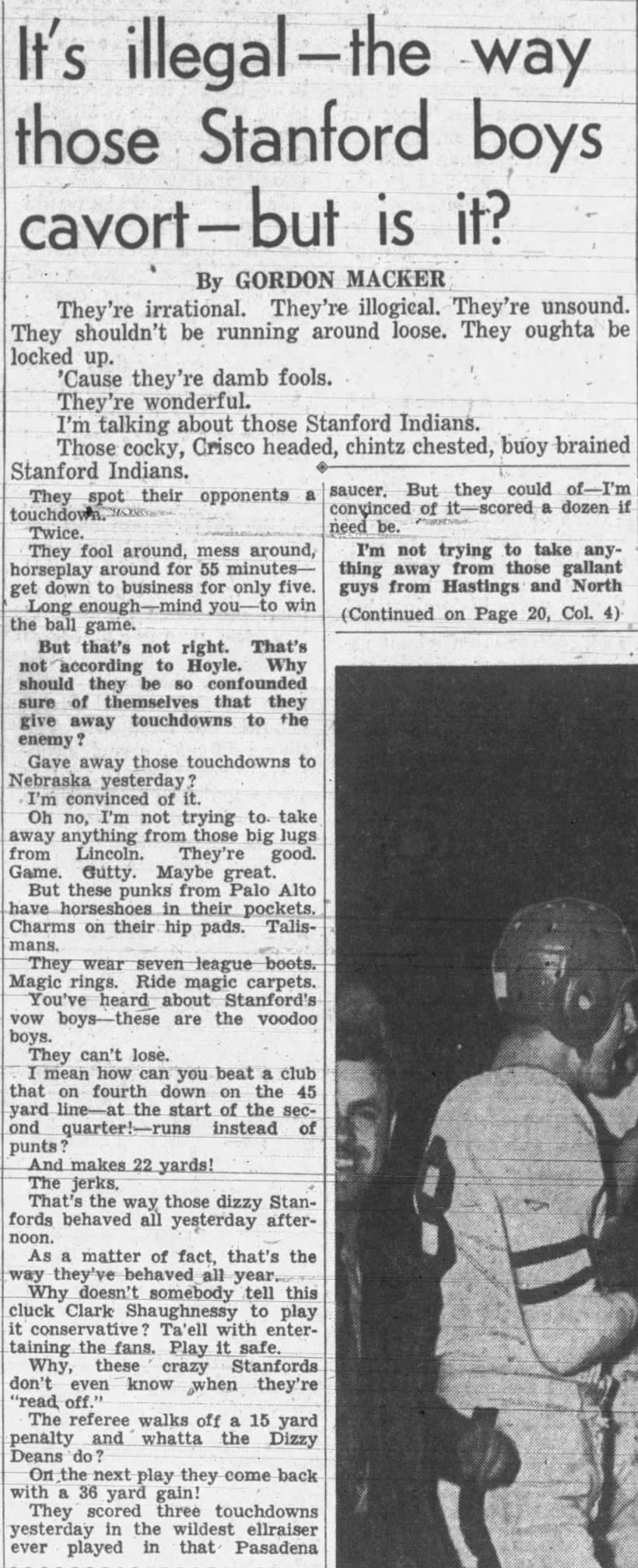 1941 Rose Bowl, Gordon Macker column 1
