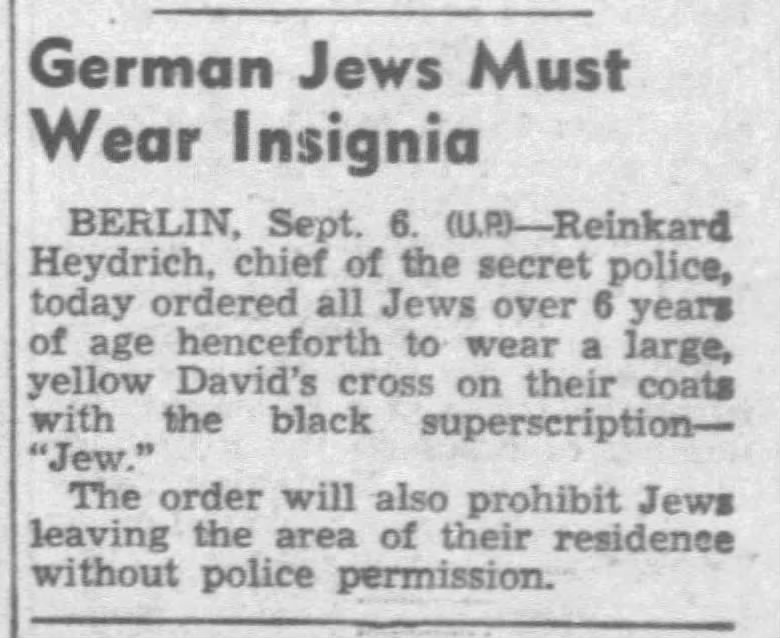 German Jews Must Wear Insignia