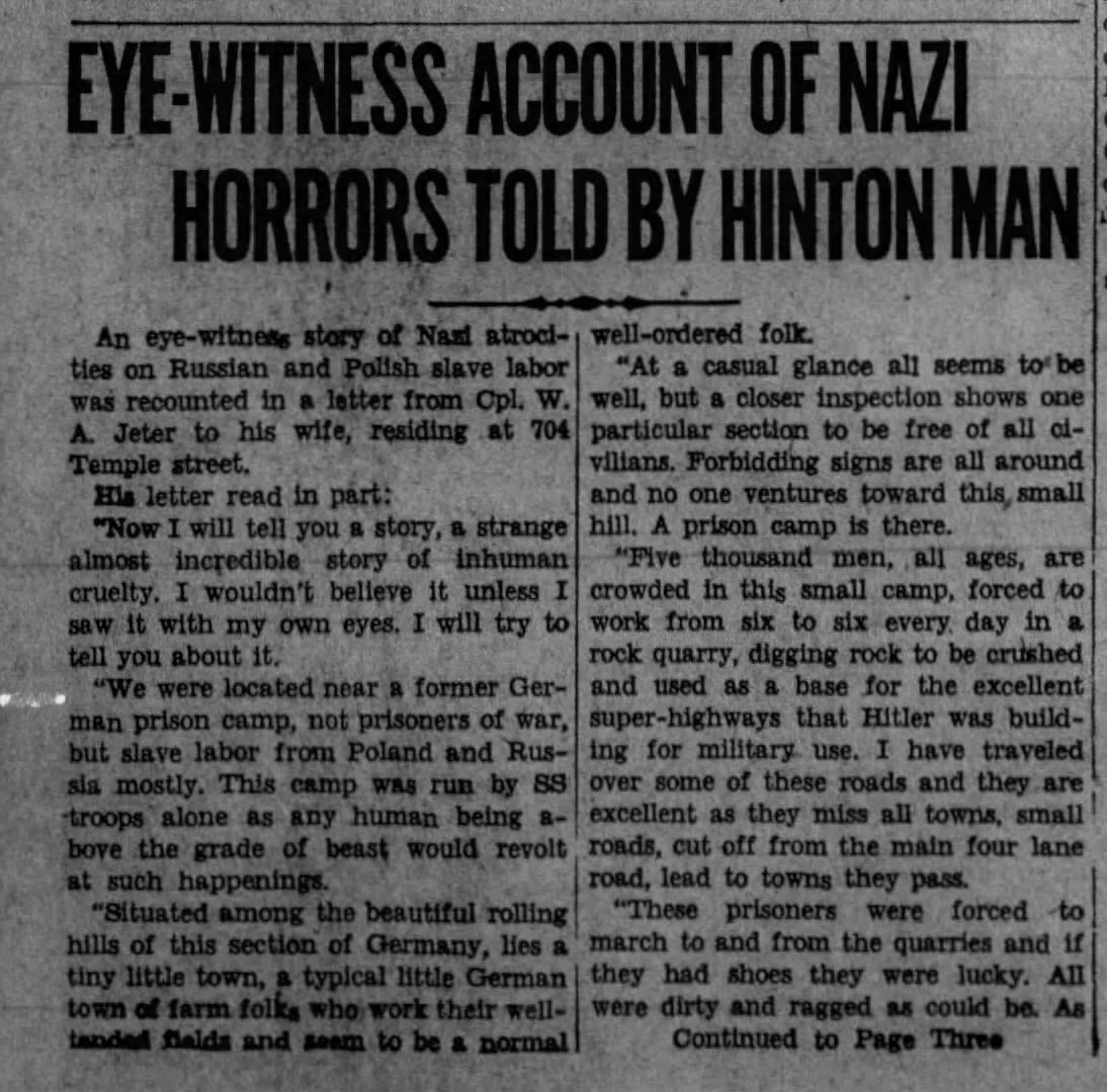 Eye-Witness Account Of Nazi Horrors Told By Hinton Man