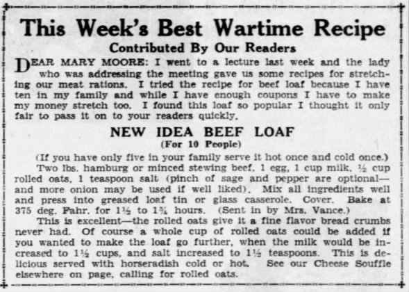 Best Wartime Recipe: New Idea Beef Loaf