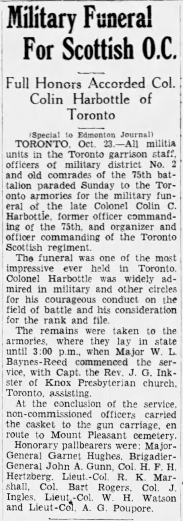 Military Funeral For Scottish O. C.
Colin C. Harbottle