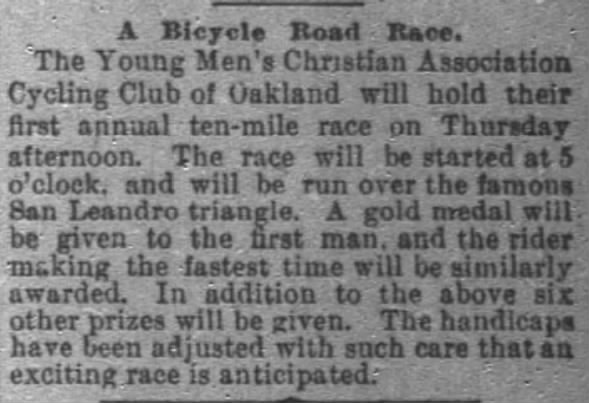 Young Men's Christian Association Cycling Club of Oakland holds ten-mile race