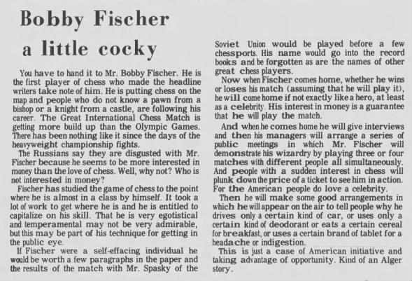 Bobby Fischer A Little Cocky