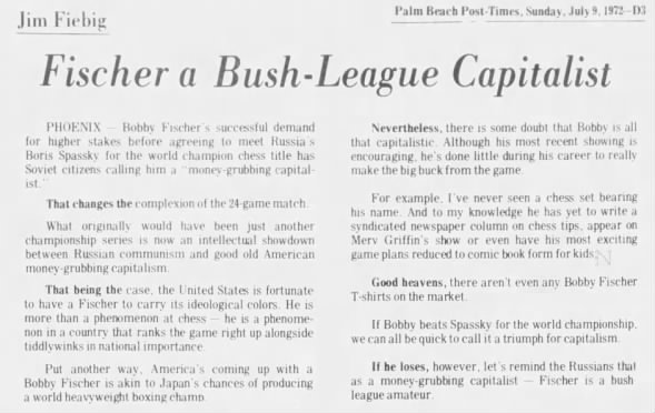 Fischer a Bush-League Capitalist