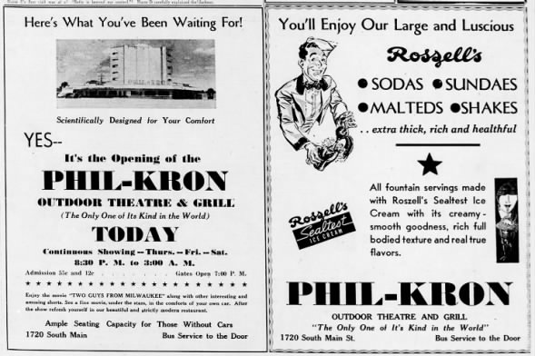 Phil-Kron Drive-In grand opening ads