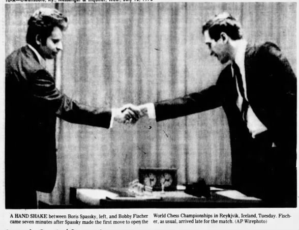 A Hand Shake Between Boris Spassky (left) and Bobby Fischer