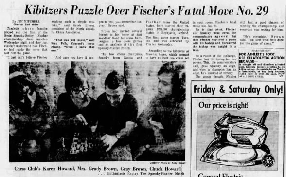 Kibitzers Puzzle Over Fischer's Fatal Move No. 29