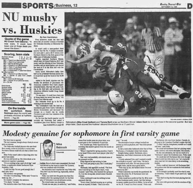 1989 Nebraska-N. Illinois football LJS1