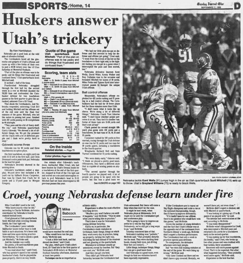1989 Nebraska-Utah football LJS1