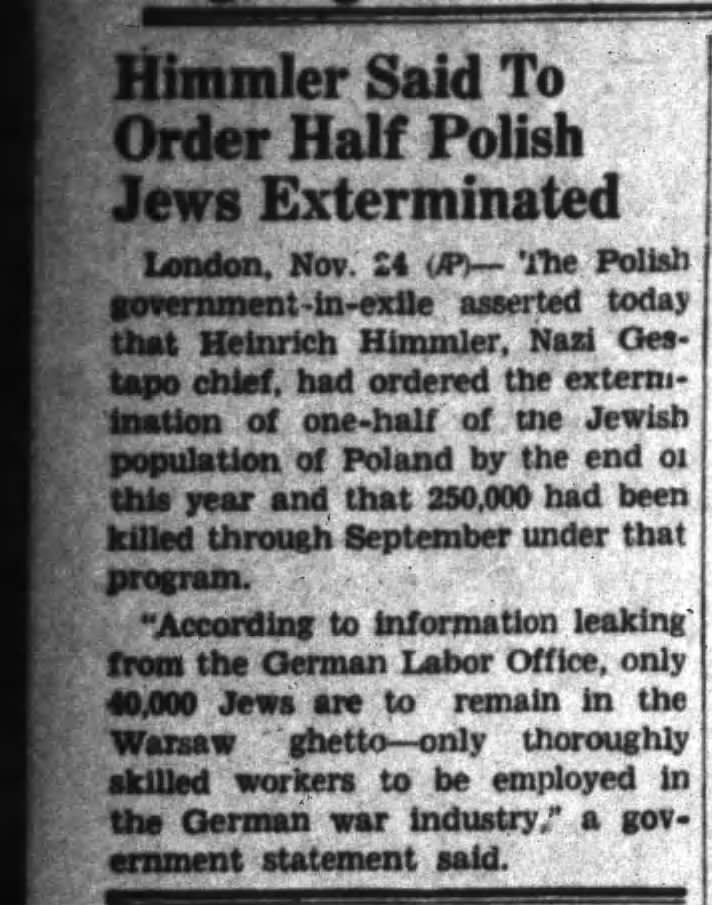 Himmler Said To Order Half Polish Jews Exterminated